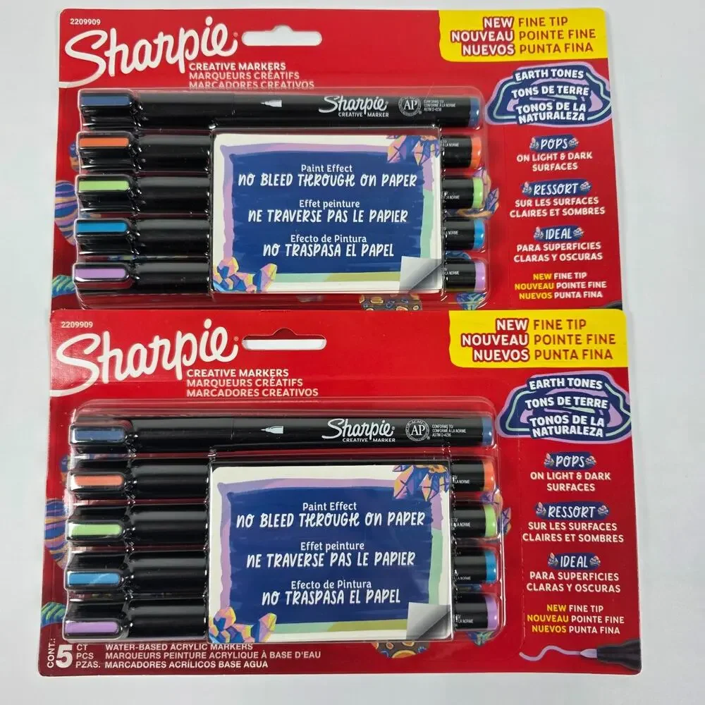 Creative Acrylic Markers Assorted Colors Brush Tip Water-Based 5 Count Set 2pk